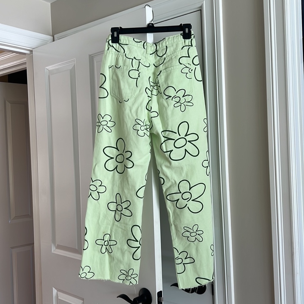 Bailey Rose light green retro like cropped Wide Leg  flower jean pants Womens 5 - Picture 4 of 8